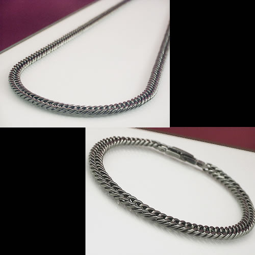 TGK-1-NB-SET-C: 純チタン&ゲルマニウム 喜平 ネックレス(65cm)&ブレス(17cm-21cm) セット