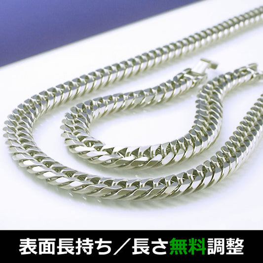 TIT-1-W-O2-SET: 超極太 純チタン 喜平 ネックレス (80cm) ＆ブレスレット (19cm-24cm) 12mm幅 6面ダブル セット