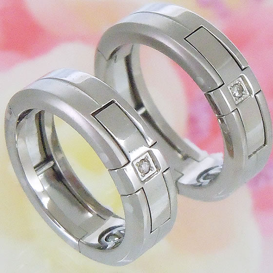TOR-1-SET: 純チタンリング ~ サイズの変わる指輪 2本ペアセット (ダイヤ＆ゲルマニウム入り)